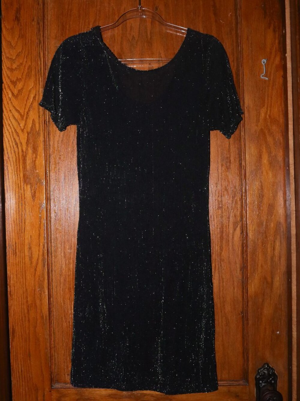 Lightweight Black Sleeved Mini Dress with Silver Party Dress